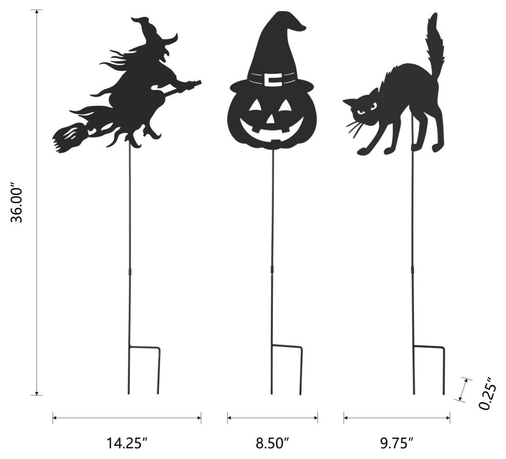 36"H 3-Piece  Halloween Metal Silhouette Yard Stake or Hanging Decor Set