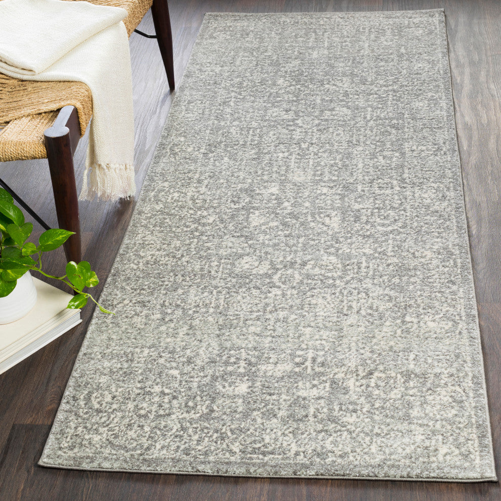 Harput Traditional Black, Light Gray Area Rug, 2'7"x7'3"
