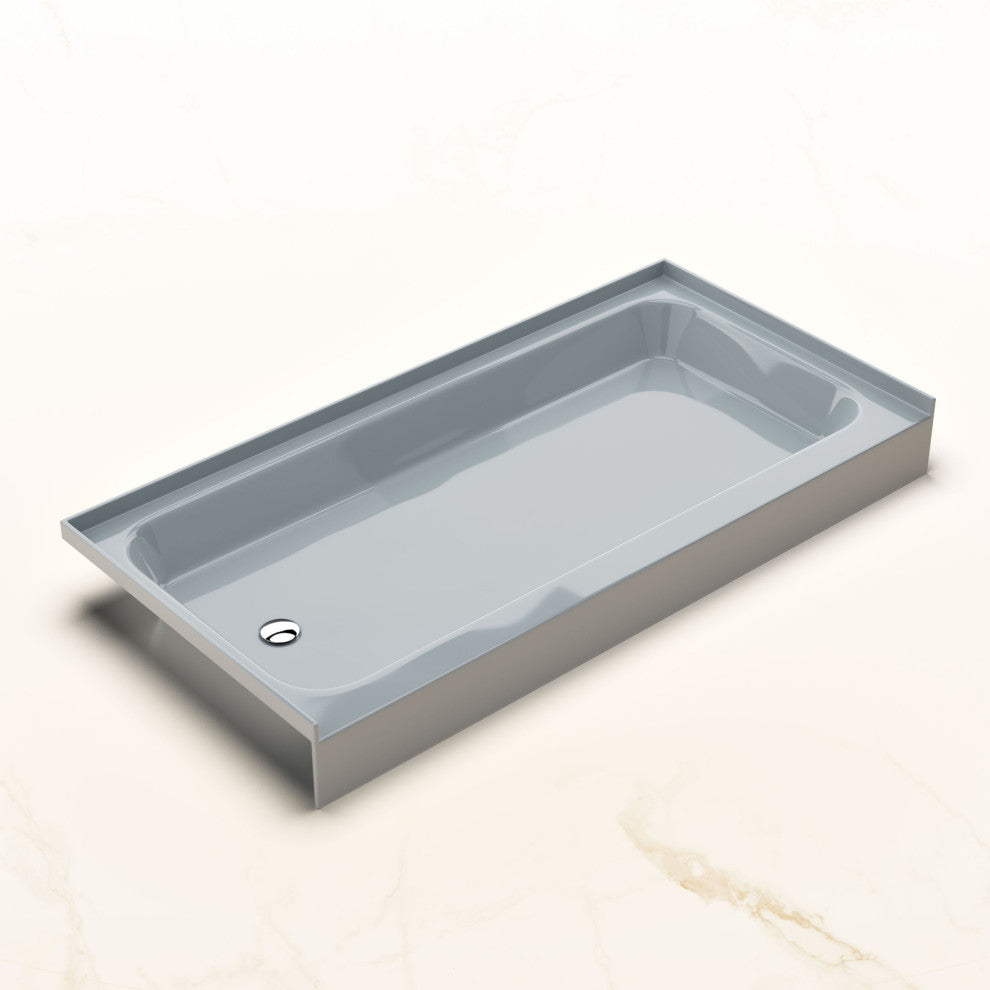 Voltaire 60x30 Shower Pan Base With Left Drain, Glossy Gray