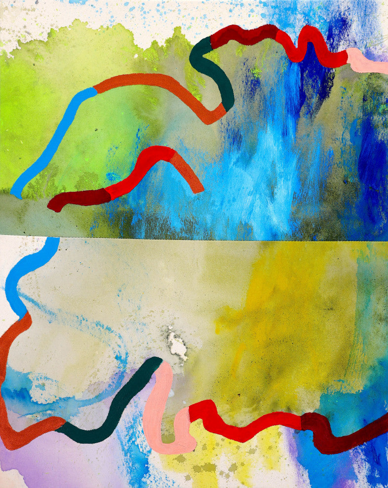 Blue Green abstract art, modern contemporary artwork
