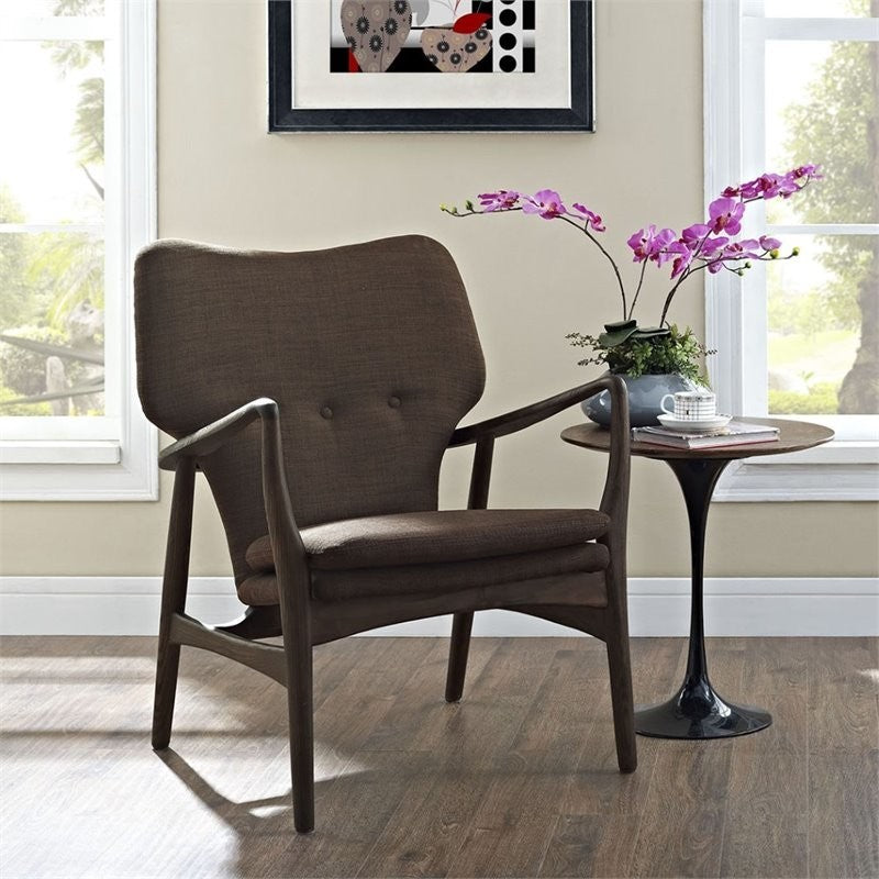 Modern Walnut Brown Heed Upholstered Lounge Chair