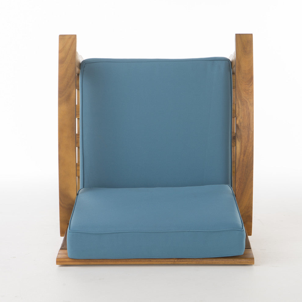 GDF Studio 4-Piece Peyton Acacia Wood Chat Set With Water Resistant Cushions, Blue