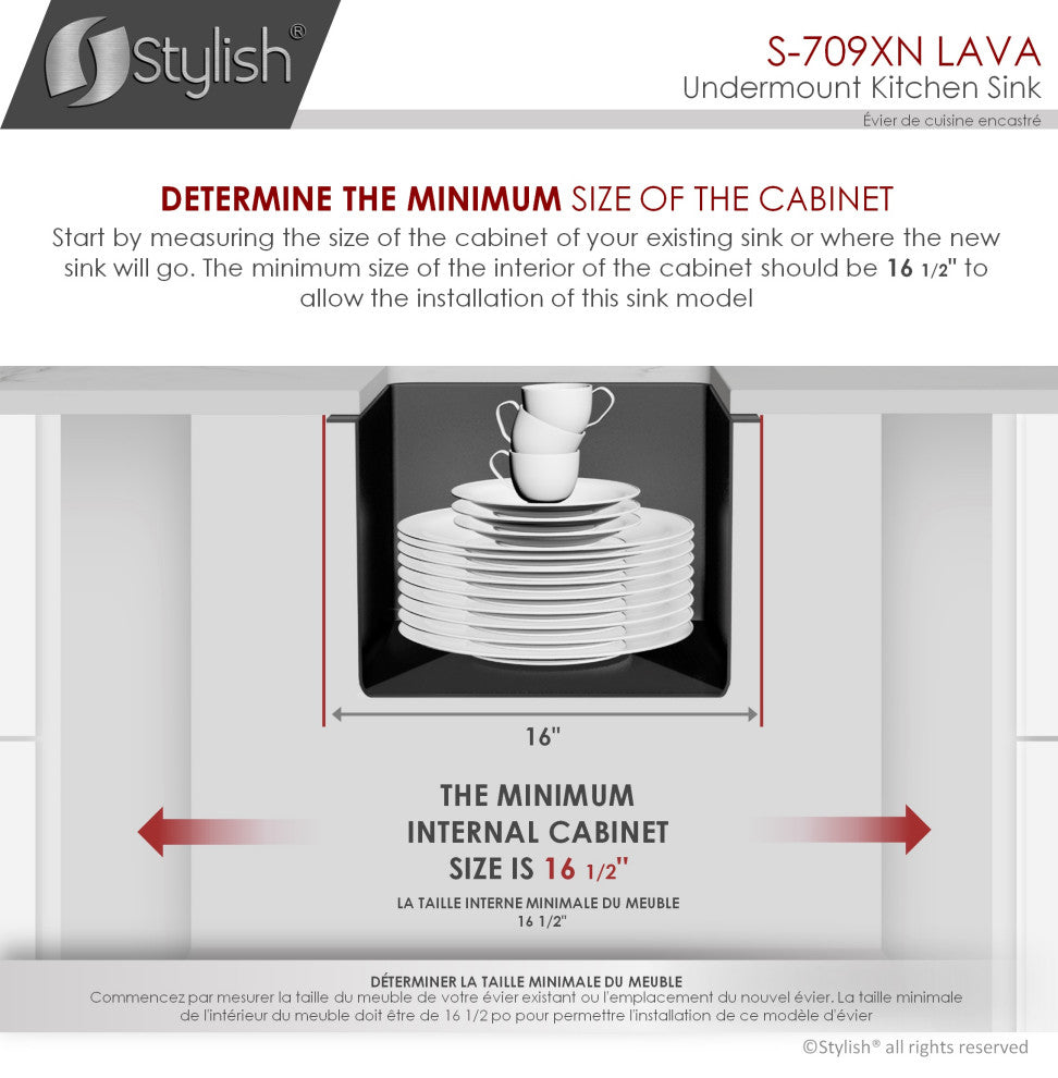 STYLISH 16in Graphite Black Single Bowl Undermount Stainless Steel Kitchen Sink