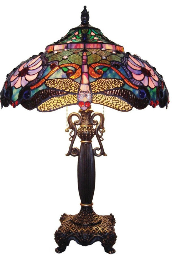 ZYGO Tiffany-style 2 Light Dragonfly Table Lamp 19inches Shade