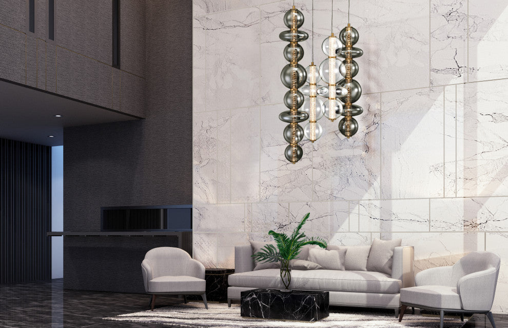 Atomo 4L 30" Gold Mix Chandelier