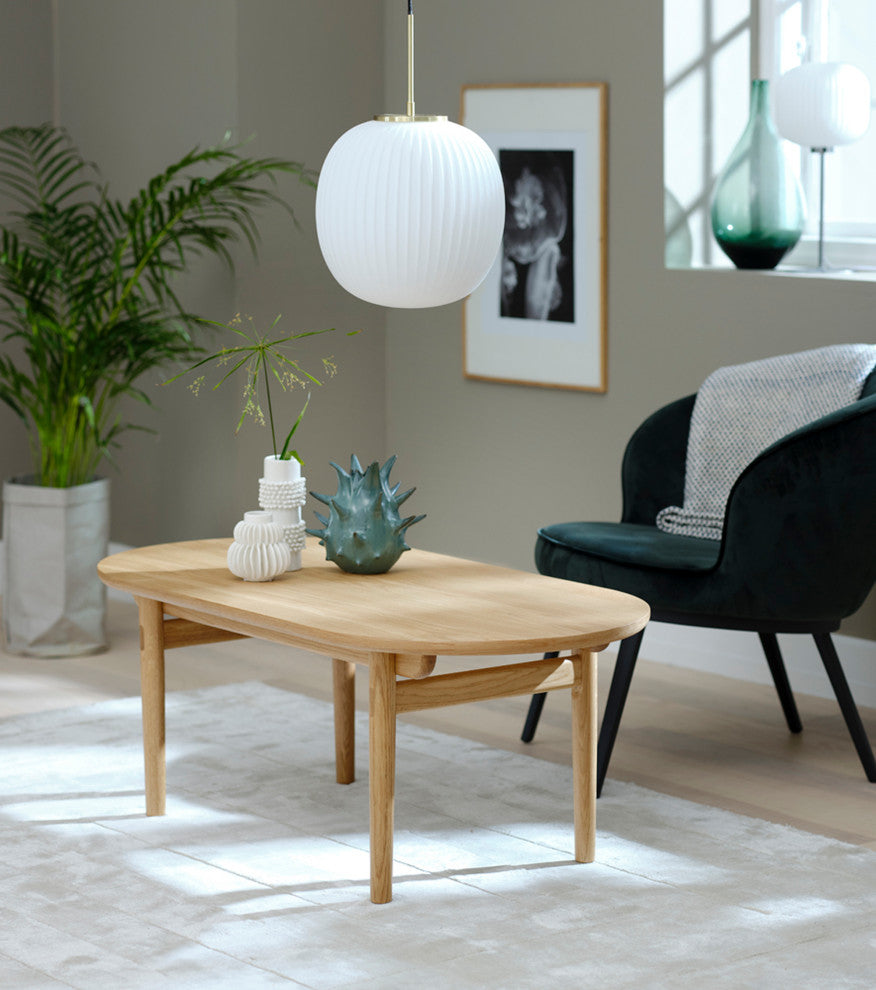 Mid-Century Modern Oval Coffee Table, Natural Oak