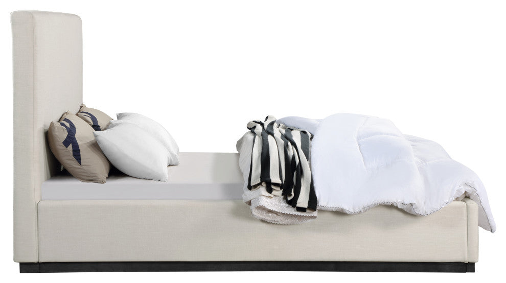 Alfie Linen Textured Fabric Upholstered Bed, Beige, Queen