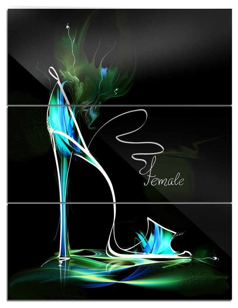 "Green High Heel Show" Glossy Metal Wall Art, 3 Panels, 28"x36"
