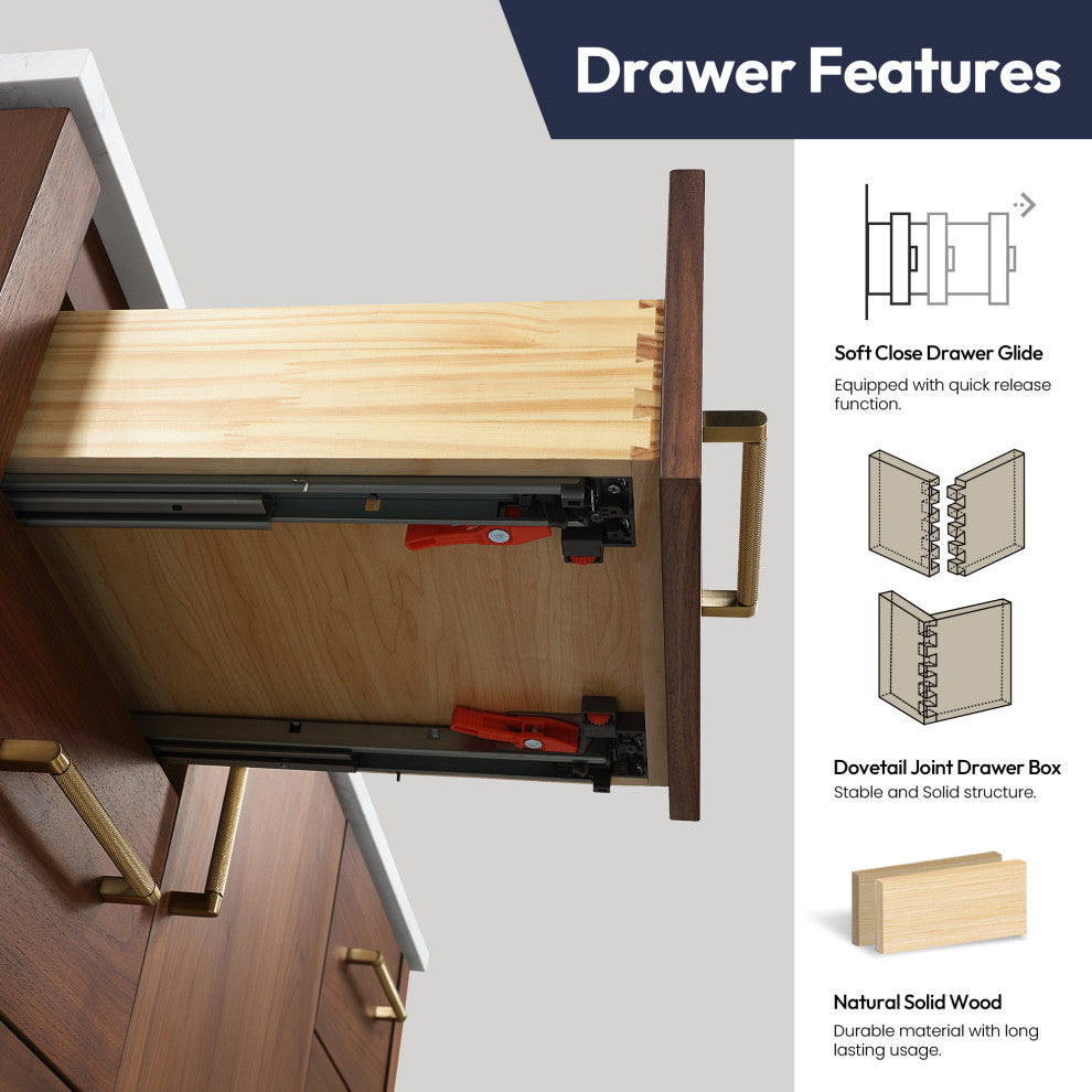 San Bath Vanity with Stone Top, Natural Walnut, 60" Single Sink, Single Vanity, No Mirror
