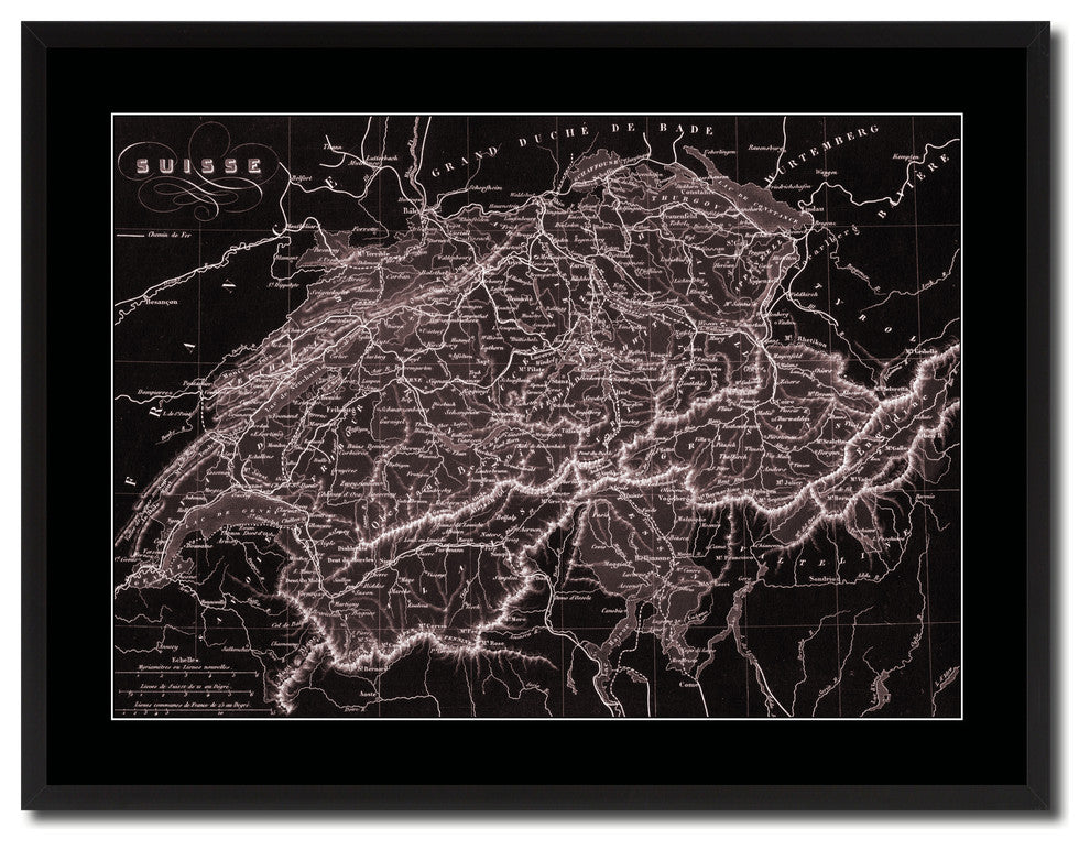Switzerland Vintage Vivid Sepia Map Canvas, 28"x37"