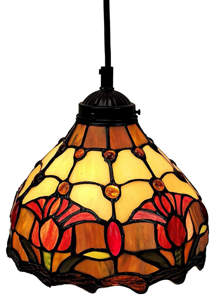Tiffany Style Tulips Mini Pendant Lamp 8" Wide