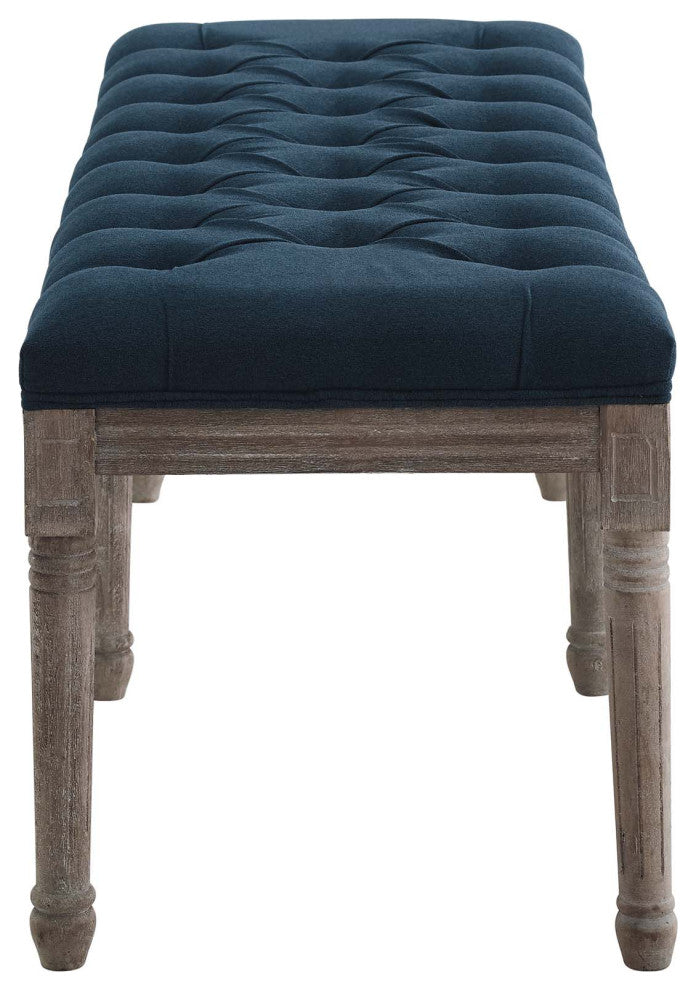 Navy Province French Vintage Upholstered Fabric Bench