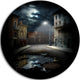 Night Street Collage, Landscape Art Round Metal Wall Art, 36"