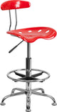 Chrome Drafting Stool With Tractor Seat, Red, 17.25"x20"x32.50", 41"