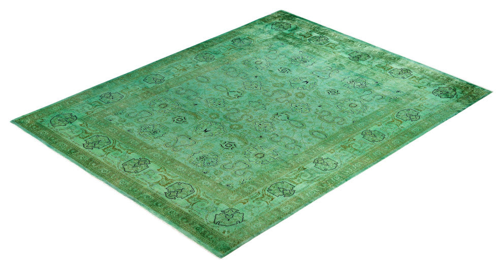 Overdyed One-of-a-Kind Hand-Knotted Area Rug Green, 8' 1" x 10' 3"