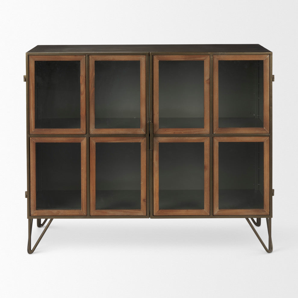 Pandora Dark Brass Metal WithRed Wood 2 Door Accent Cabinet