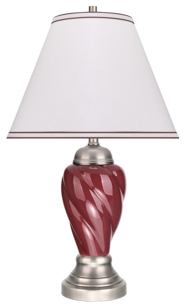 40093-4, 26" High Ceramic Table Lamp, Burgundy With Pewter Finish Base