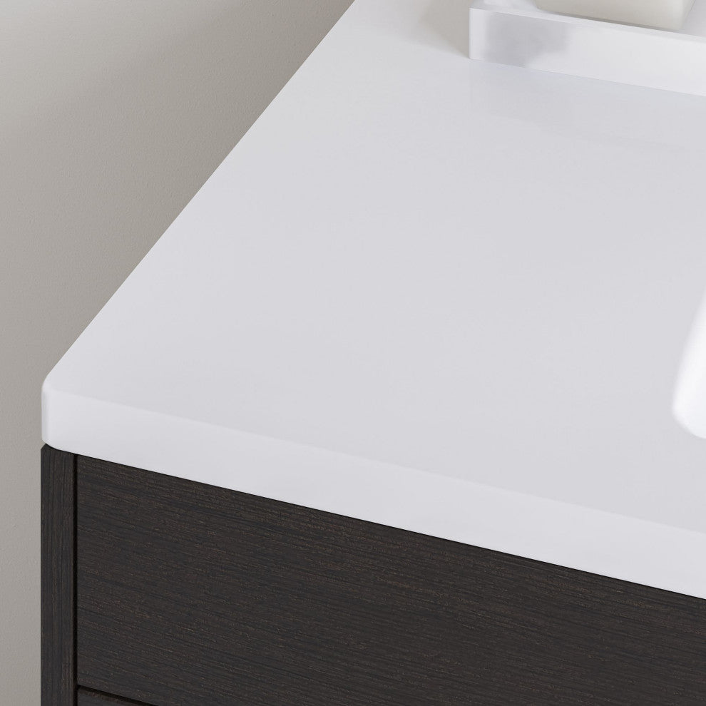 Lockhart Bath Vanity, Black Oak, 36", Satin Brass Hardware, Single Sink, Freestanding