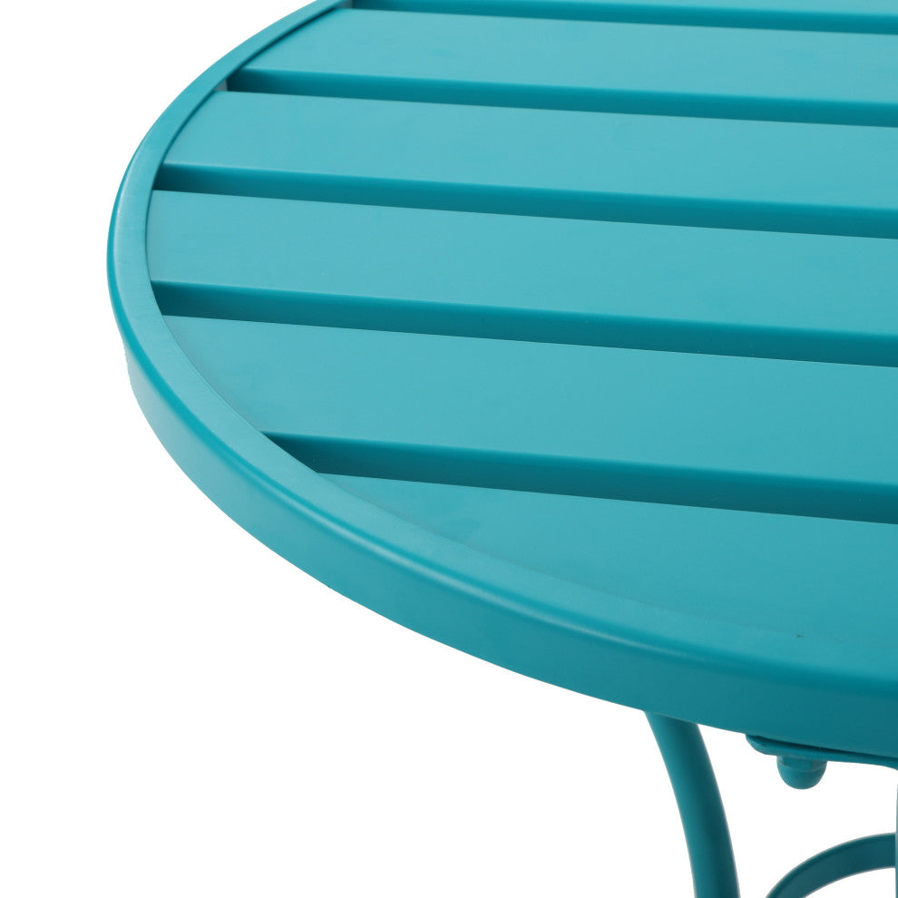 GDF Studio 3-Piece Collins Outdoor Matte Green Iron Bistro Set, Matte Teal