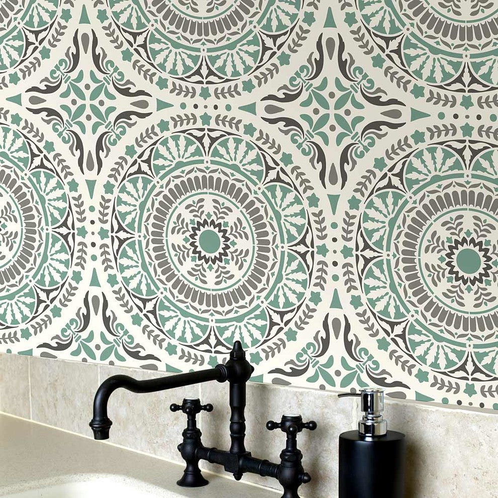 Segovia Allover Tile Stencil, Spanish Tile Stencil, DIY Faux Tiles