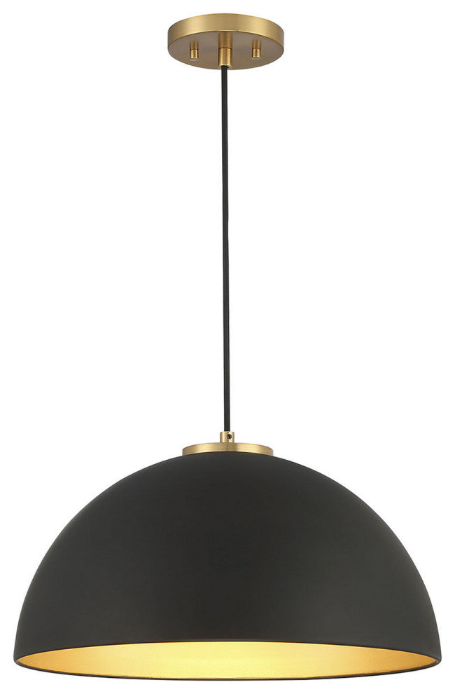 1-Light Pendant, Matte Black, Natural Brass