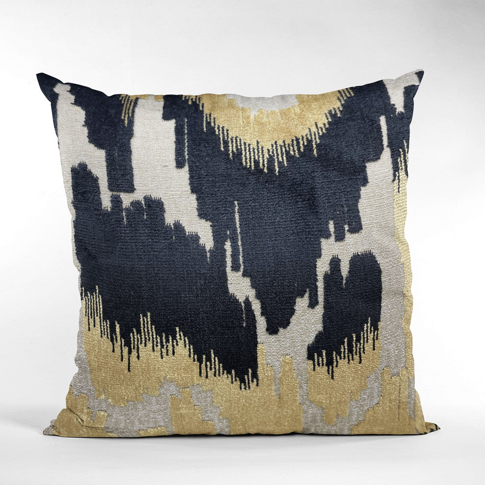 Plutus Velvet Glamour Black, Gold, Cream Handmade Luxury Pillow, 24"x24"