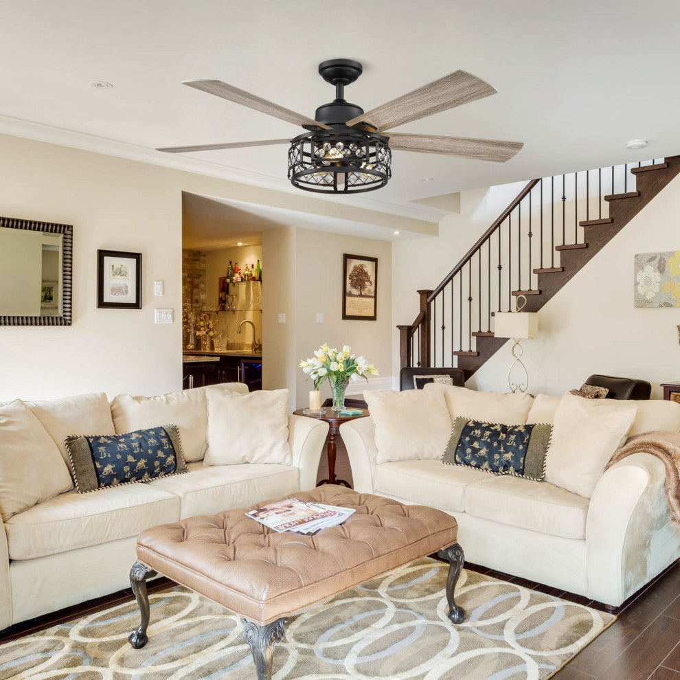 52-inch Modern Crystal Ceiling Fan With Remote