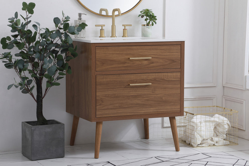Home Living Walnut Brown 30" Bathroom Vanity