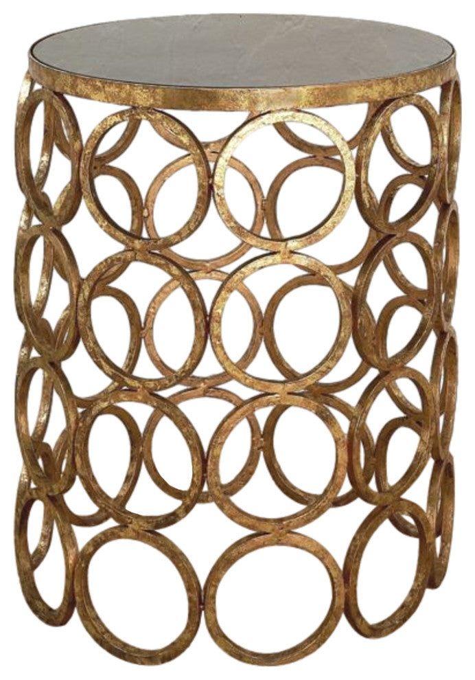 Granite Top Open Circles Round Accent Table Gold Contemporary Modern
