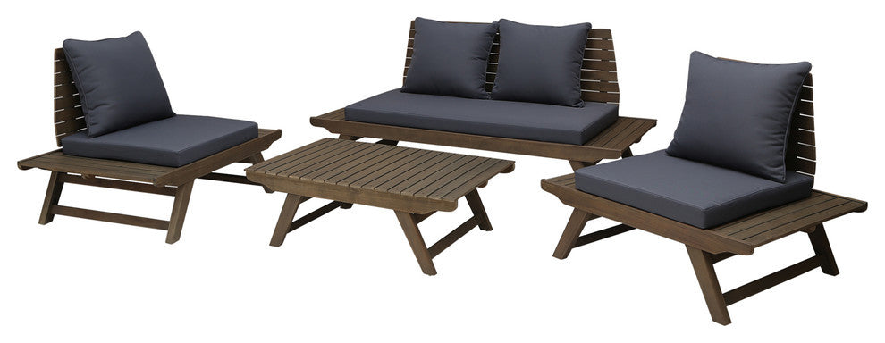 Lucy Outdoor Acacia Wood 4 Seater Chat Set, Gray, Dark Gray