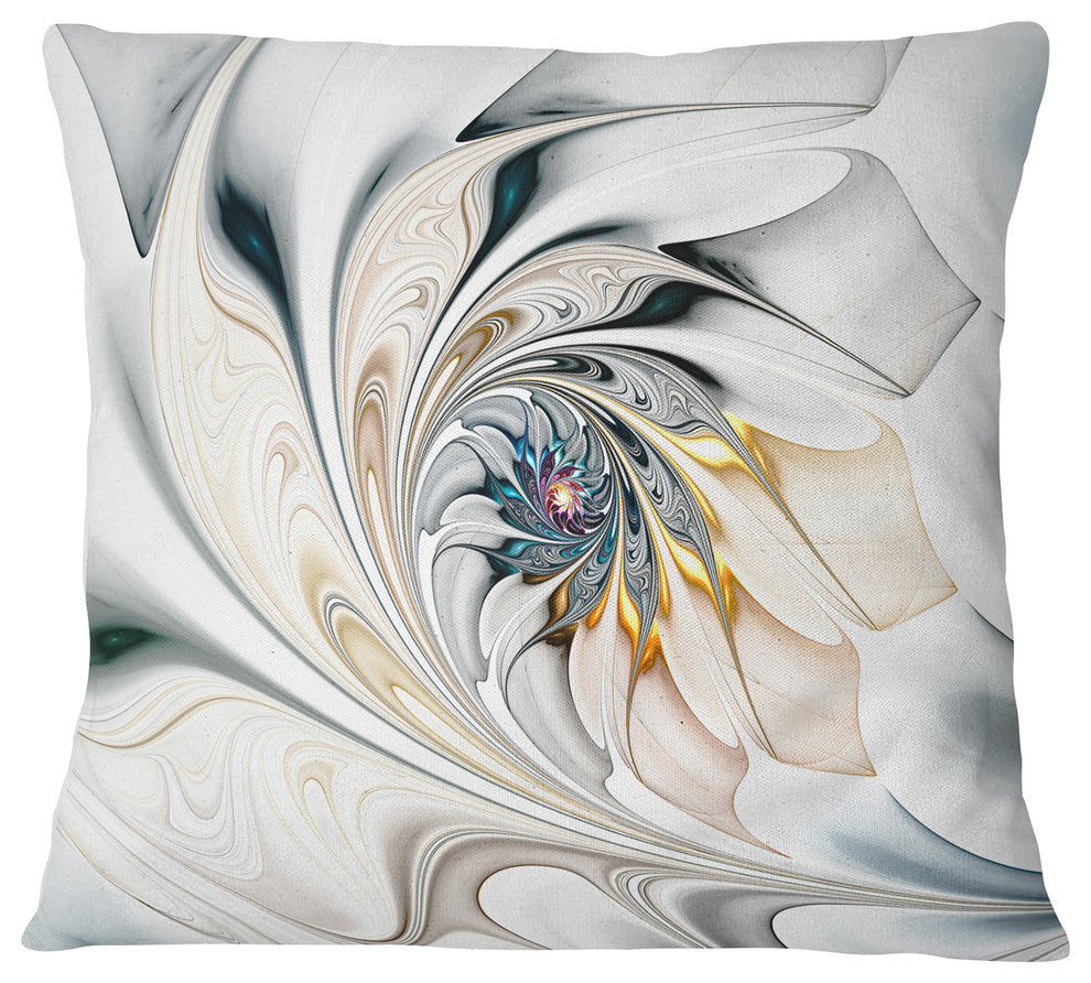 White Stained Glass Floral Art Floral Throw Pillow, 18"x18"