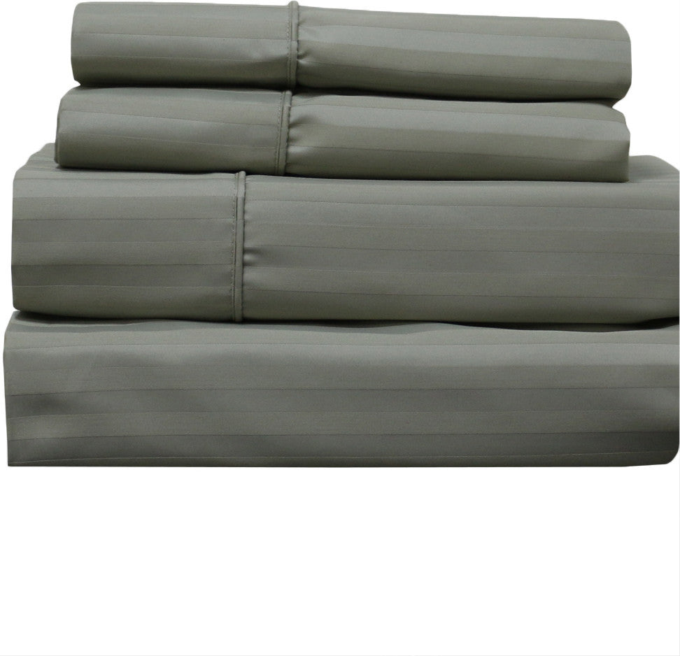 650 TC 22" Extra Deep Pocket Stripe Sheet Set, Sage, California King