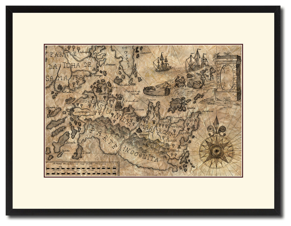 Land Vintage Antique Map Wall Art, 16"x21"
