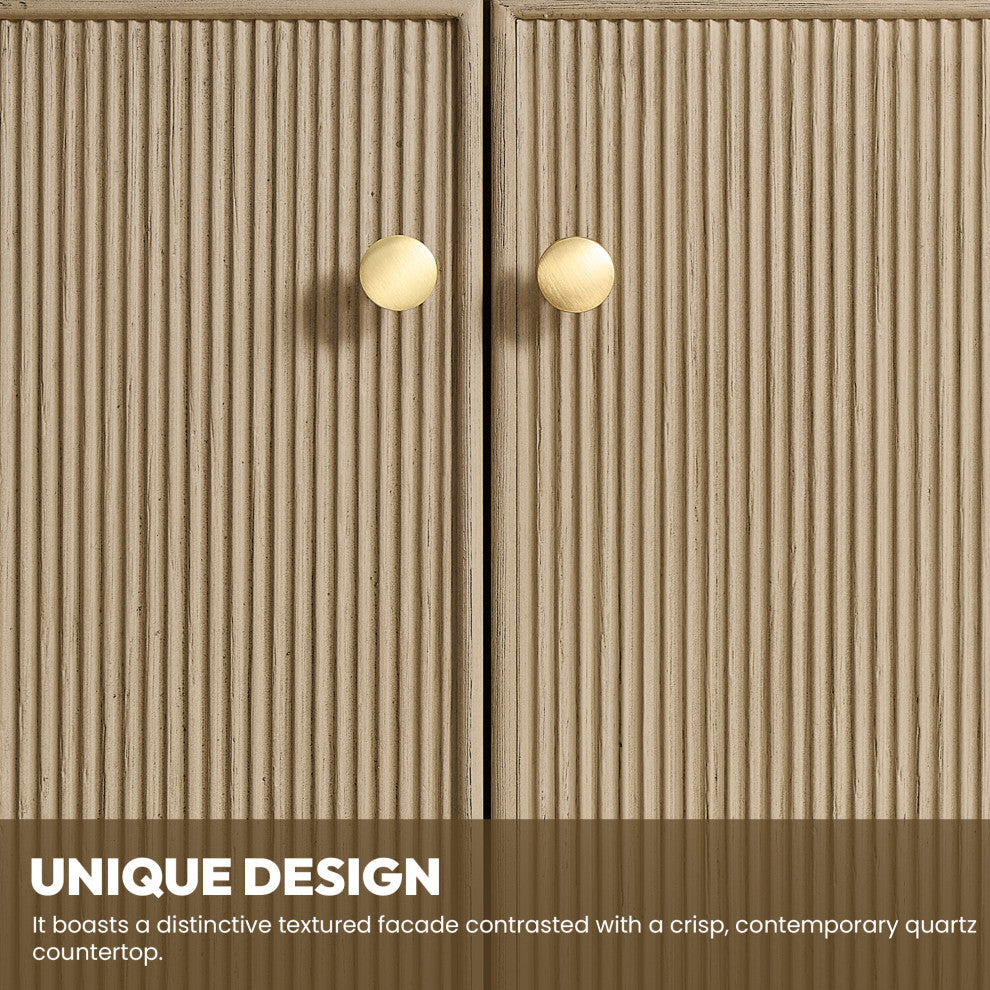 Oza Bath Vanity with Quartz Stone Top, Aged Natural Oak, 60", Double Vanity, No Mirror