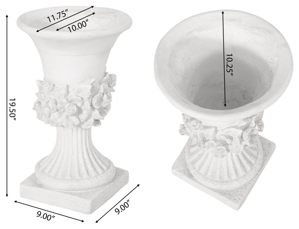 GDF Studio Michaelia Lightweight Concrete Chalice Garden Decorative Urn Planter, Antique White