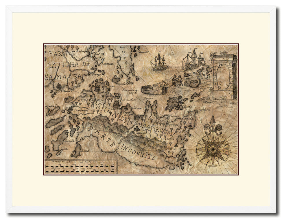 Land Old Map Print On Canvas With Picture Frame Art Collection 16" X 21"
