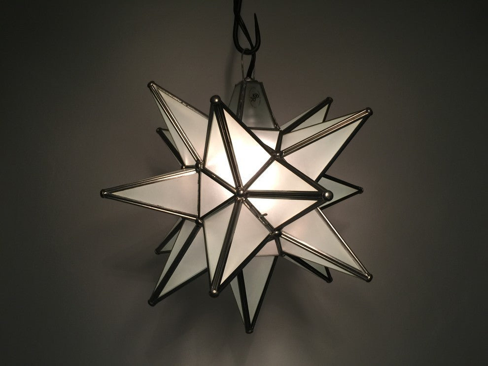 Moravian Star Light, Frosted Glass With Silver Trim, 10" Diameter, No Mount Kit
