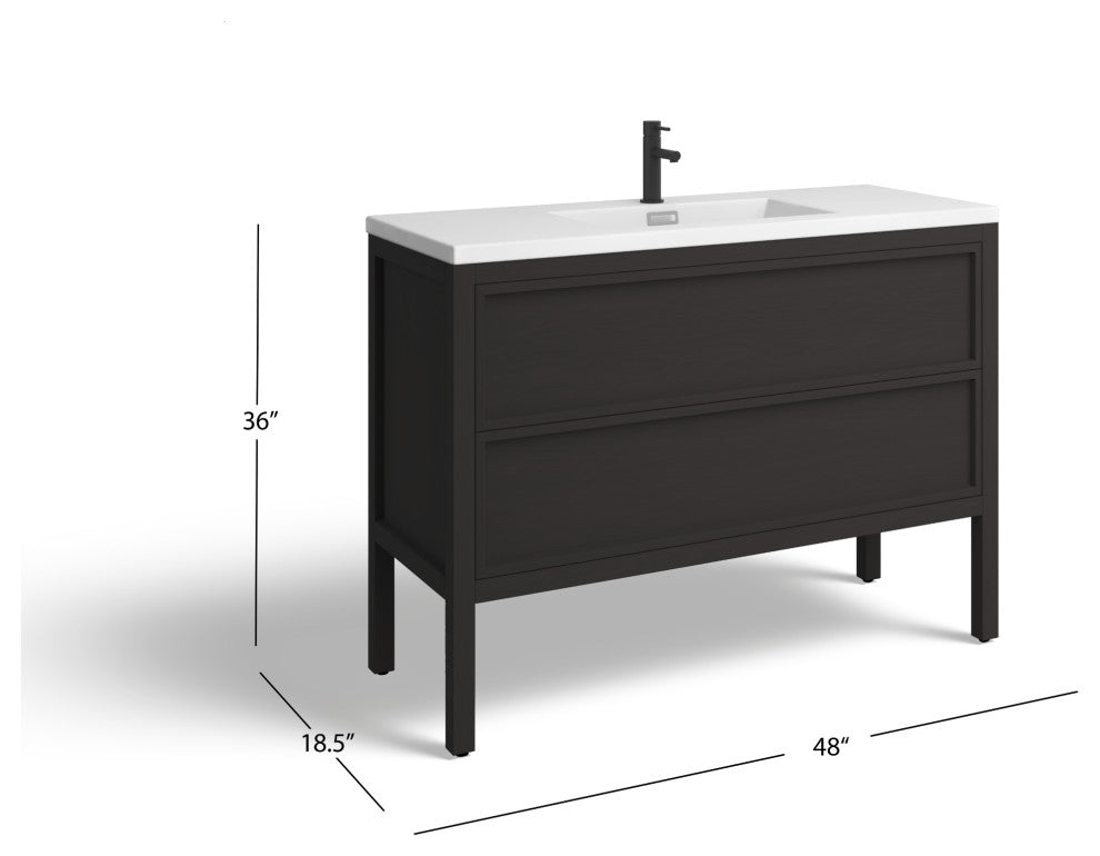 The Shiloh Bathroom Vanity, Charcoal Oak, 48", Single Sink, Freestanding