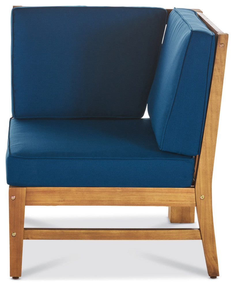 Outdoor 5-Seat V Shaped Acacia Sectional With Table, Blue