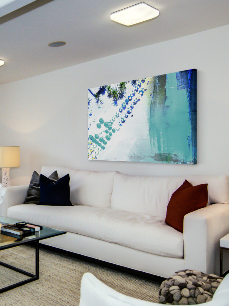 "Umbrella Blues" Painting Print on Wrapped Canvas, 36"x24"