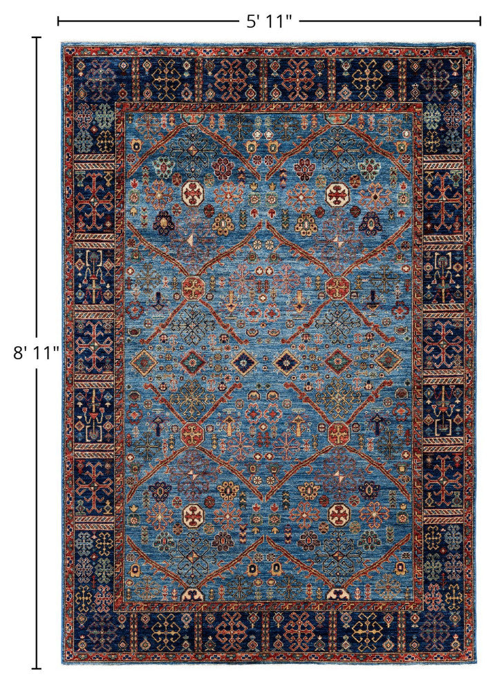 Serapi One-of-a-Kind Hand-Knotted Area Rug Light Blue, 5'11" x 8'11"