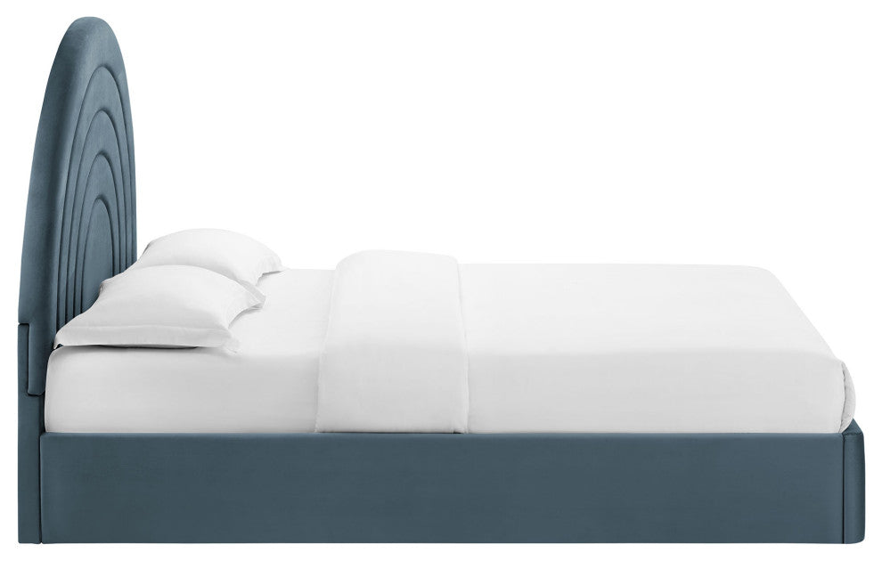 Solana Arched Performance Velvet King Platform Bed, Cadet Blue