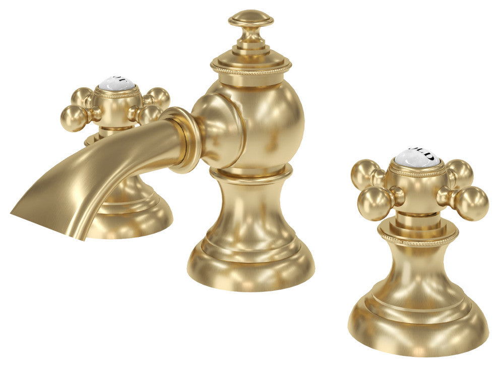 Modern Widespread Waterfall Deck Mount Lavatory Faucets and Pop-Up Drain, Gold