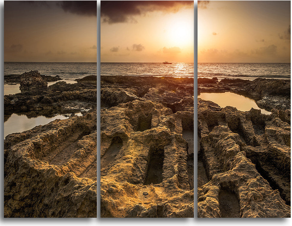 "Glowing Sunlight on Ancient Ruins" Metal Wall Art, 3 Panels, 36"x28"