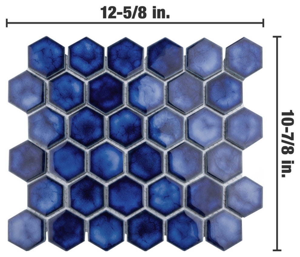 Hudson Due 2" Hex Sapphire Porcelain Floor and Wall Tile