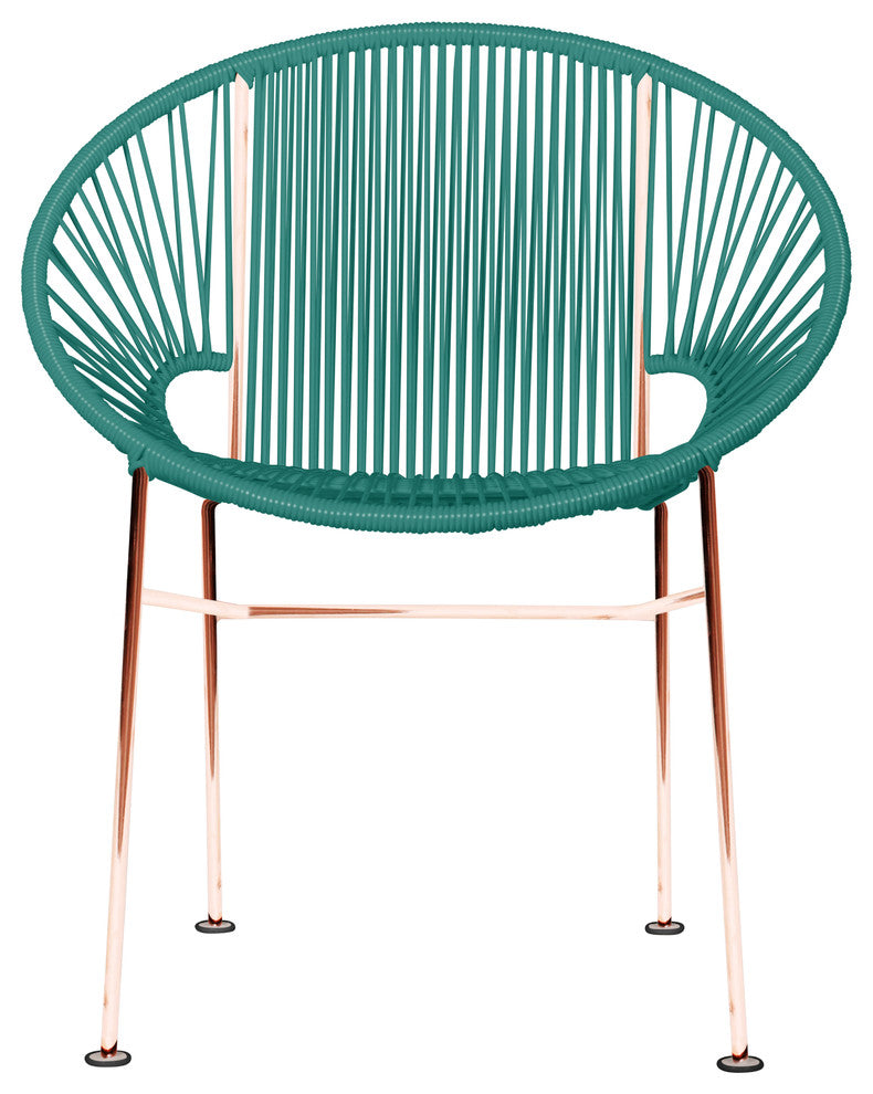 Concha Indoor/Outdoor Handmade Dining Chair, Turquoise Weave, Copper Frame