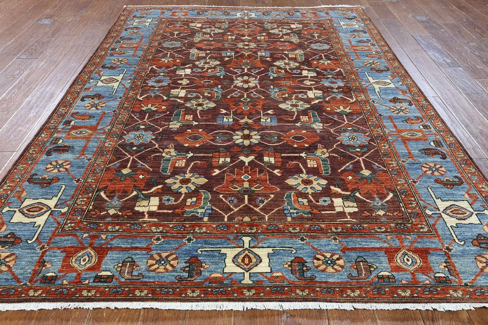 Serapi Hand-Knotted Floral Oriental Wool Rug, 6'x9'