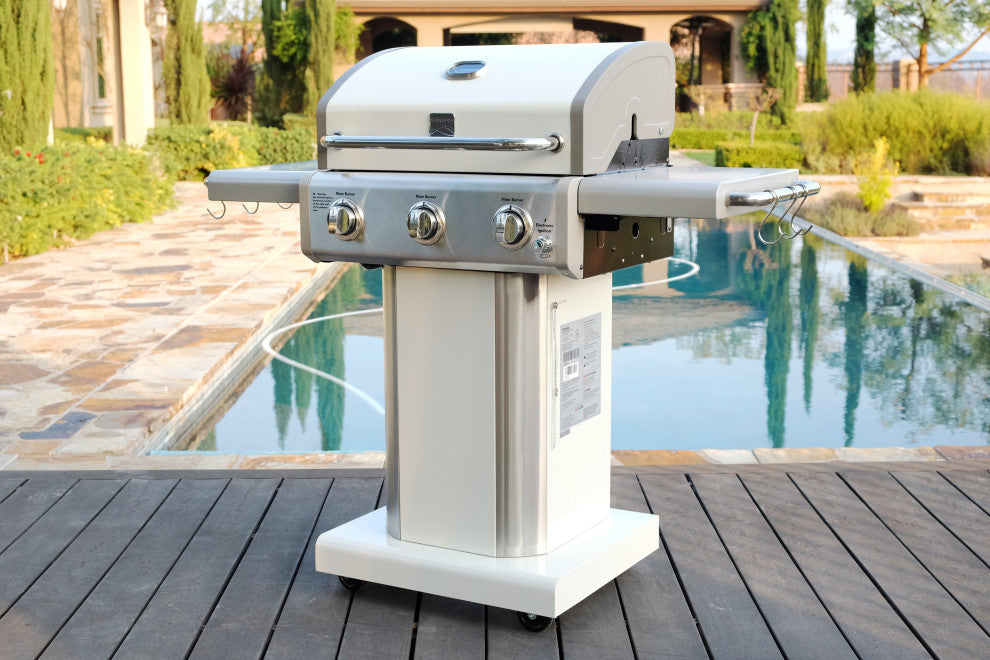 Kenmore 3 Burner Gas Grill with Side Shelves, Pearl