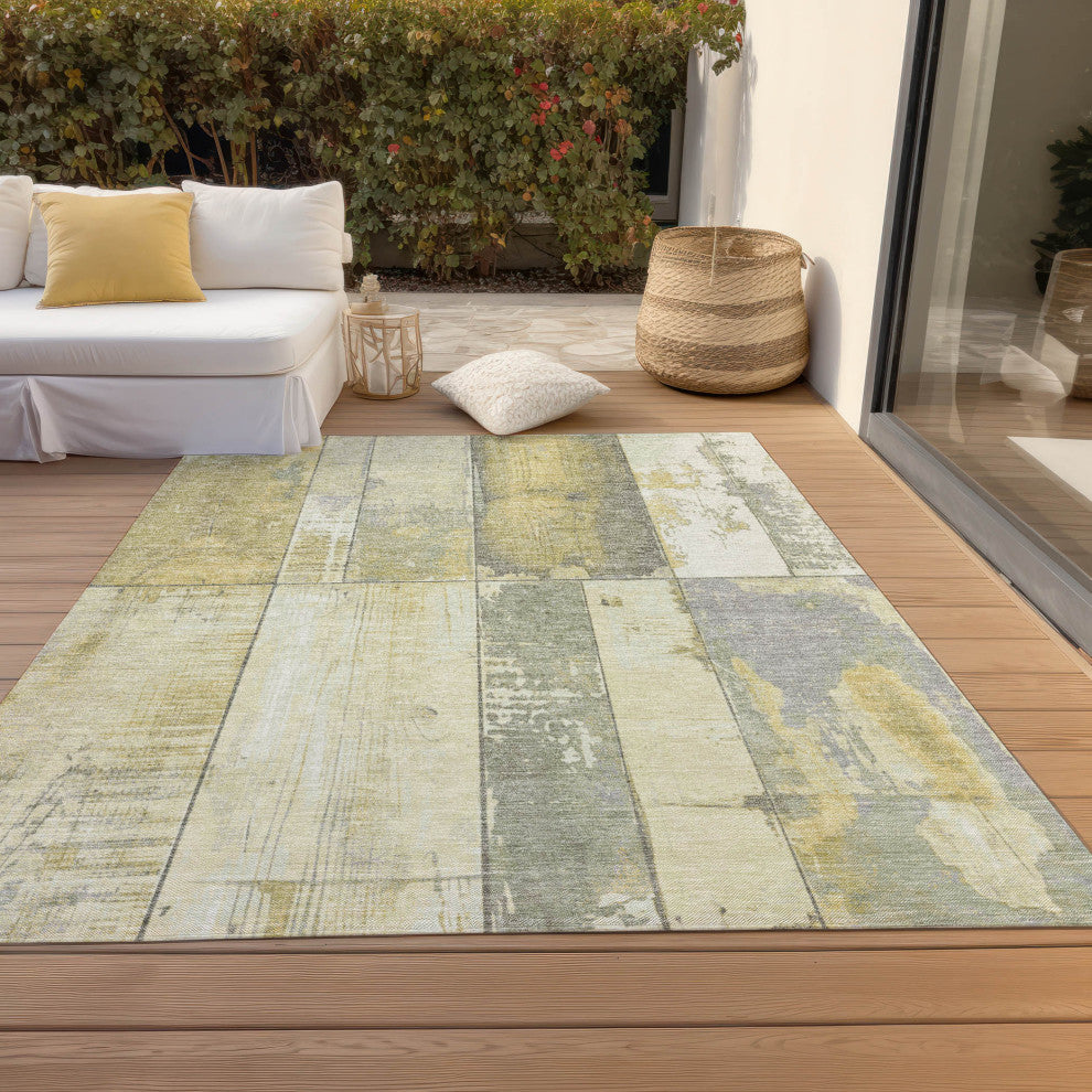 Machine Washable Indoor/Outdoor Chantille ACN1877 Gold 3' x 5' Rug