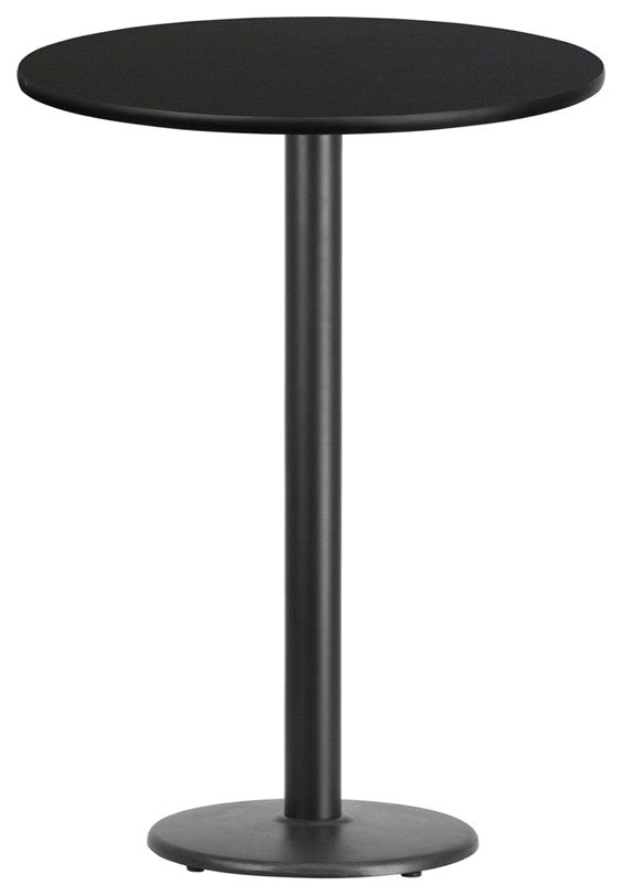 30" Round Black Laminate Table Top With 18" Round Bar Height Table Base
